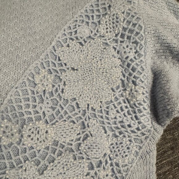 Vtg Jaclyn Smith BEADED Embroidered Sweater Blue Size Large Cottagecore - Picture 5 of 8